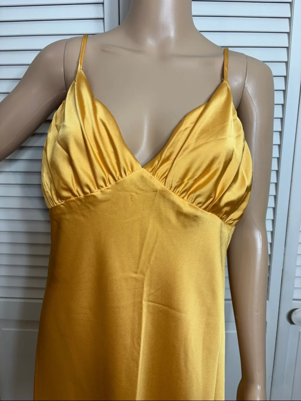 Abercrombie & Fitch Mustard Yellow Satin Midi Ruched Slip Dress Large Tall